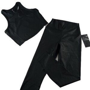 90 Degree by Reflex Crop Top and Leggings Set Women's Size S Dark Fresco Black